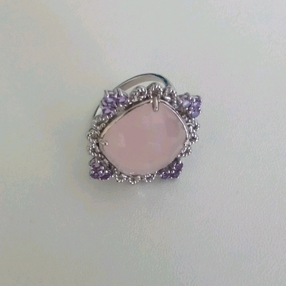 💍Huge Stone Rose Quartz & Amethyst Silver Ring - Picture 4 of 7